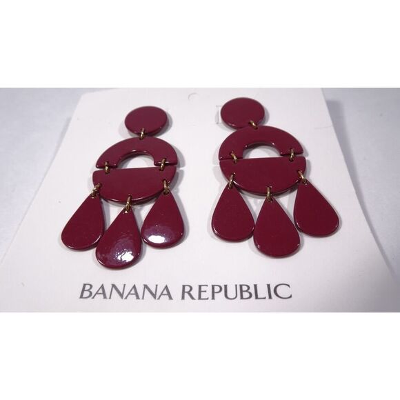 Banana Republic Women's Shiny Enamel Happy Tears Circles Earrings BURG NWT 50 - Picture 3 of 9